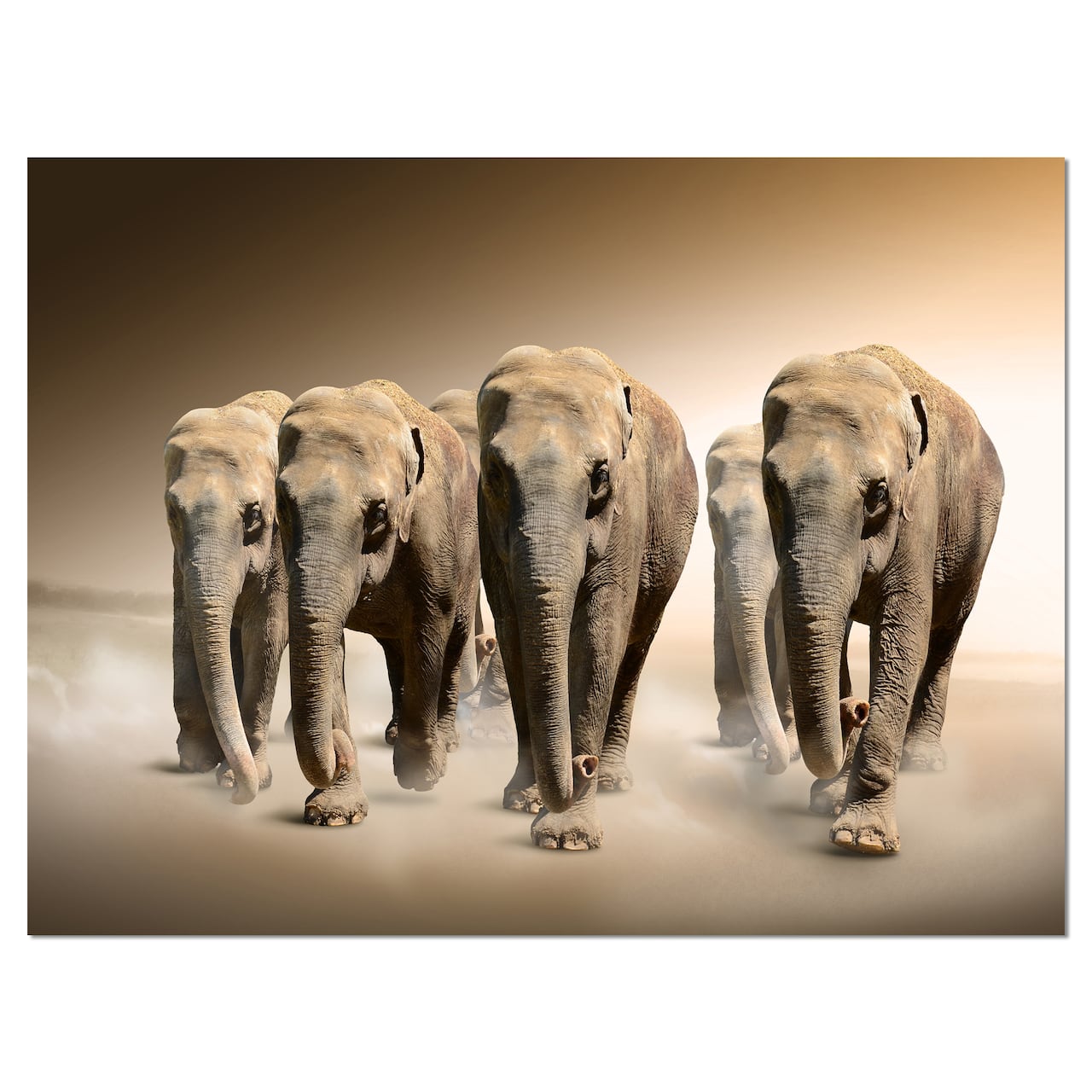 Designart - Walking Herd of Elephants - Animal Canvas Wall Art